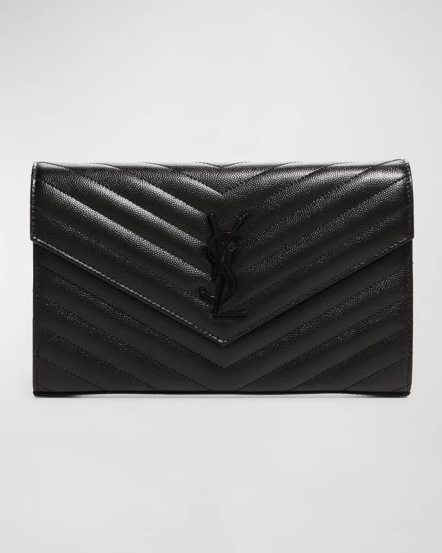 YSL Monogram Large Wallet on Chain in Grained Leather